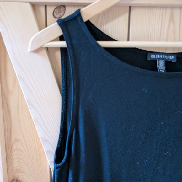 Eileen Fisher Tank Dress Medium Black Jersey Swing Sleeveless Viscose Crewneck - Picture 4 of 9